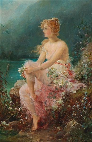 Water Lilies Oil Painting by Hans Zatzka