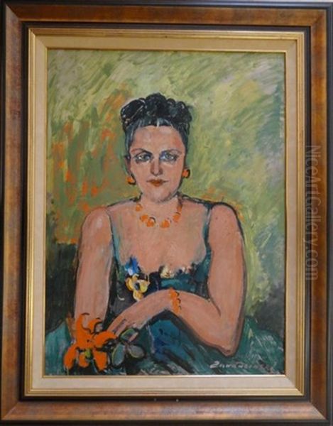 Portrait De Femme Oil Painting by Czeslaw Zawadzinski