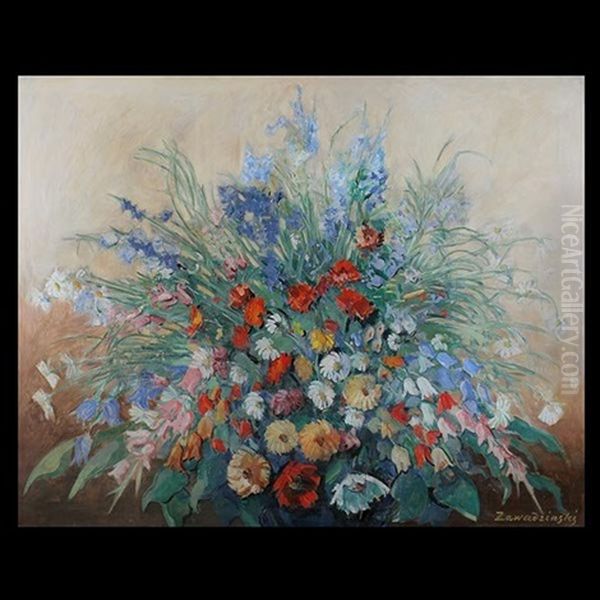 Floral Still Life Oil Painting by Czeslaw Zawadzinski