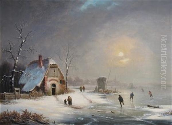 Skaters On A Frozen Pond by Van Zeebroeck