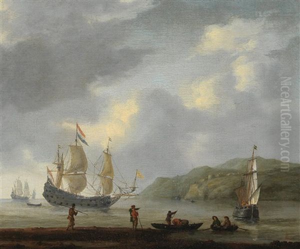 Ships Off A Fortified Coast Oil Painting by  Zeeman