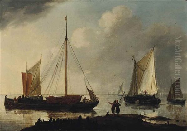 A Calm Coastal Landscape With Shipping And Figures Oil Painting by  Zeeman