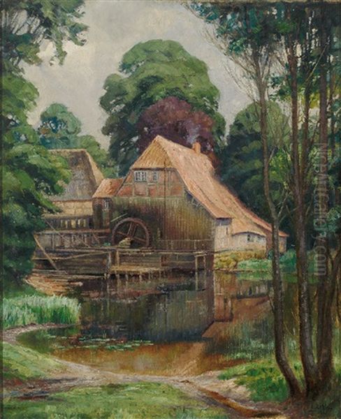 Grander Muhle Bei Friedrichsruh (sachsenwald) Oil Painting by Ernst Zehle