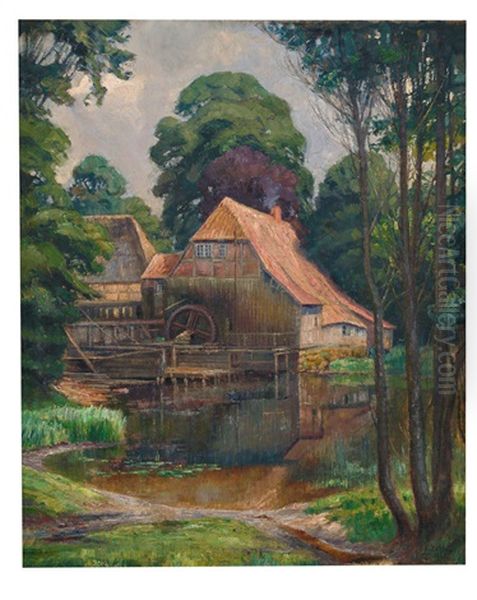 Grander Muhle Bei Friedrichsruh (sachsenwald) Oil Painting by Ernst Zehle