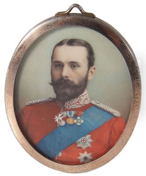 A Very Fine Portrait Miniature Of Prince Henry Of Battenberg (1858-1896) By Johannes Zehngraf (danish 1857-1908) Oil Painting by Johannes Zehngraf