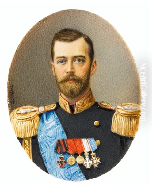 A Miniature Portrait Of Emperor Nicholas Ii Oil Painting by Johannes Zehngraf