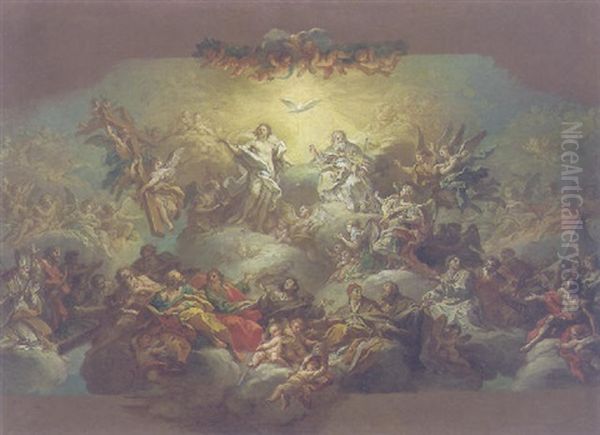 Heiligenhimmel Mit Der Trinitat, Den Aposteln Petrus, Paulus Und Johannes Oil Painting by Johann Jakob Zeiler