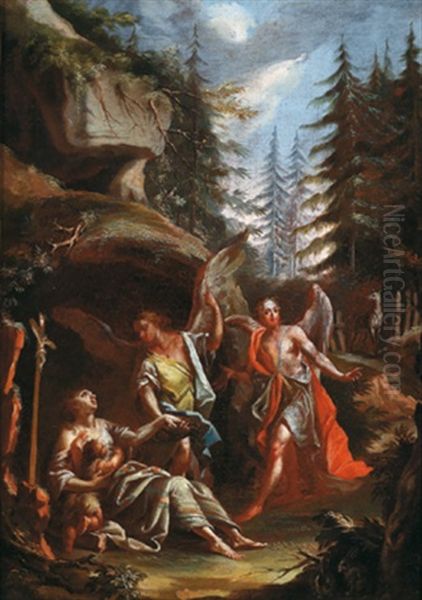 Die Heilige Genoveva Mit Ihrem Sohn Und Engeln Im Walde Oil Painting by Johann Jacob Zeiller