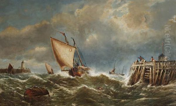 Shipping In A Swell Oil Painting by William Broome Of Ramsgate