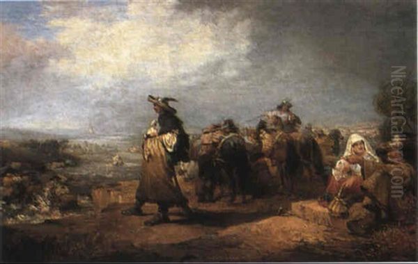 The Crossing Of The River Oil Painting by Johann Christian Zeitter