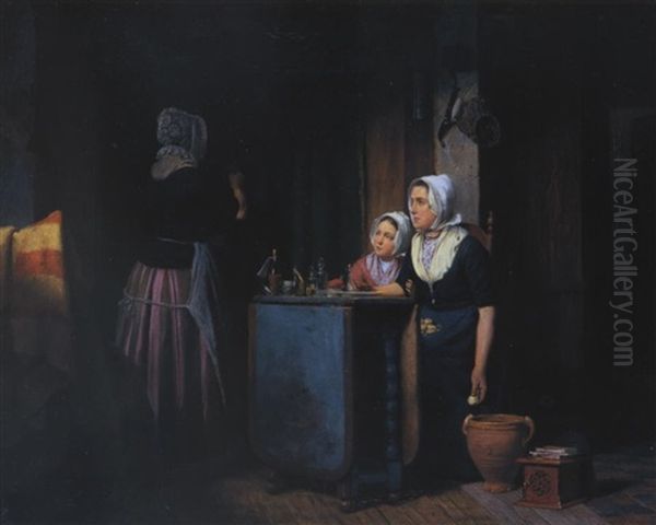 Interieur Mit Drei Frauen Oil Painting by Johann Christian Gustav Zeitz