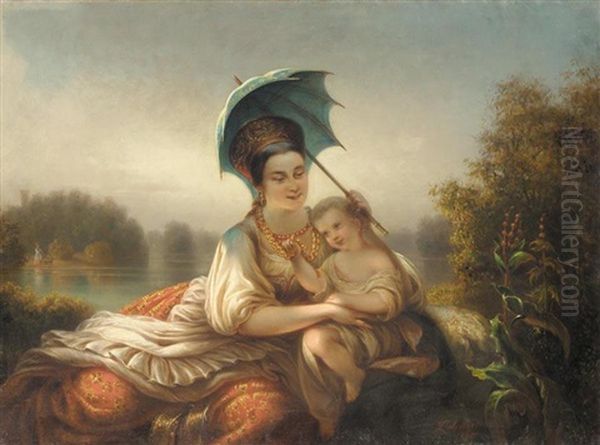 Young Mother And Child Oil Painting by Mikhail Mikhailovich Zelensky