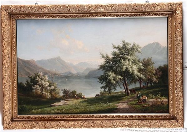 Paesaggio Montano Con Lago Oil Painting by Jakob Joseph Zelger