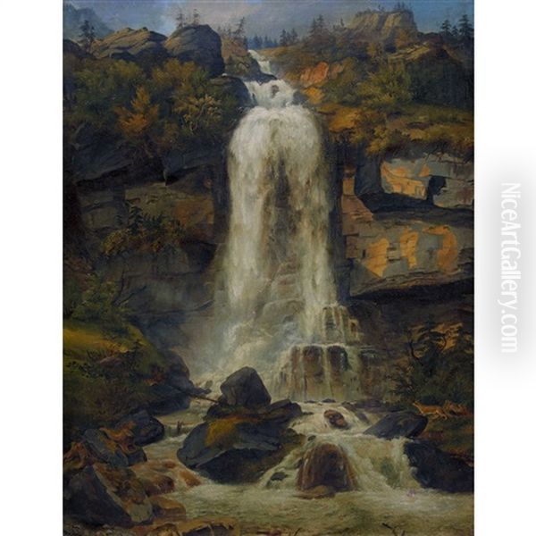 Felslandschaft Mit Wasserfall Oil Painting by Jakob Joseph Zelger