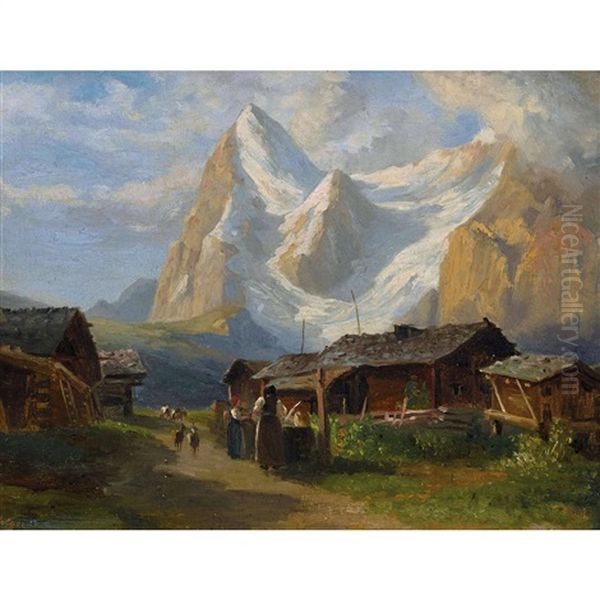 Das Wetterhorn Bei Grindelwald Oil Painting by Jakob Joseph Zelger