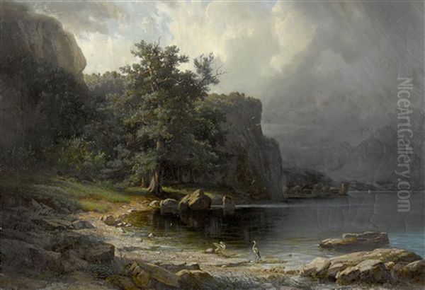 Landschaft Am Vierwaldstattersee Mit Blick Auf Den Schnitzturm Bei Stansstad Oil Painting by Jakob Joseph Zelger