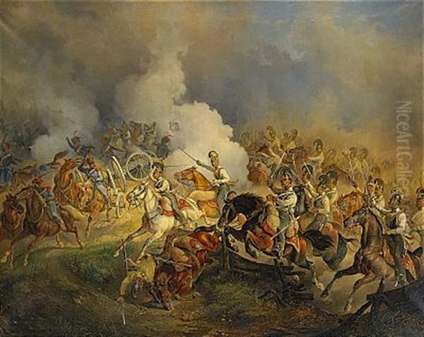 Batalj Mellan Osterrikare Och Fransman Under Napoleonkrigen Oil Painting by Franz Zeller (Edler) von Zellenberg