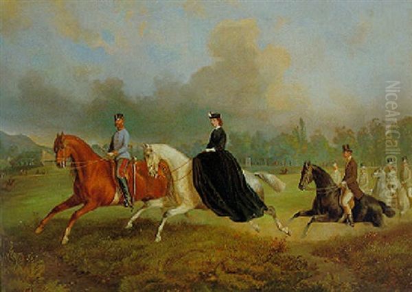 Kaiser Franz Joseph I. Und Kaiserin Elisabeth Bei Einem Ausritt Oil Painting by Franz Zeller (Edler) von Zellenberg