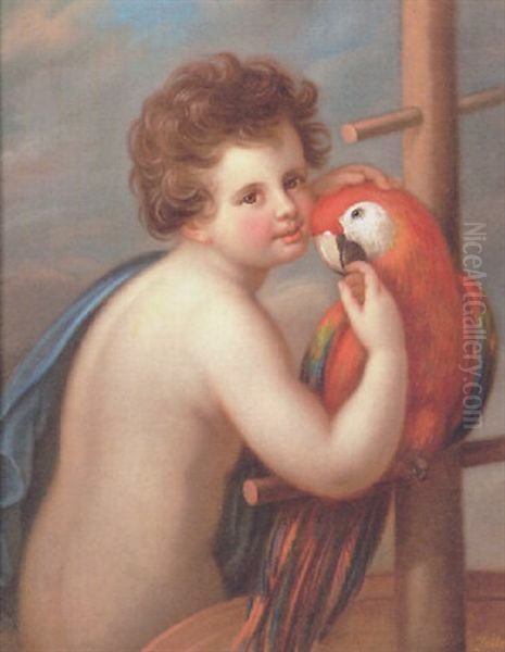 Putto Mit Papagai Oil Painting by Anton Zeller