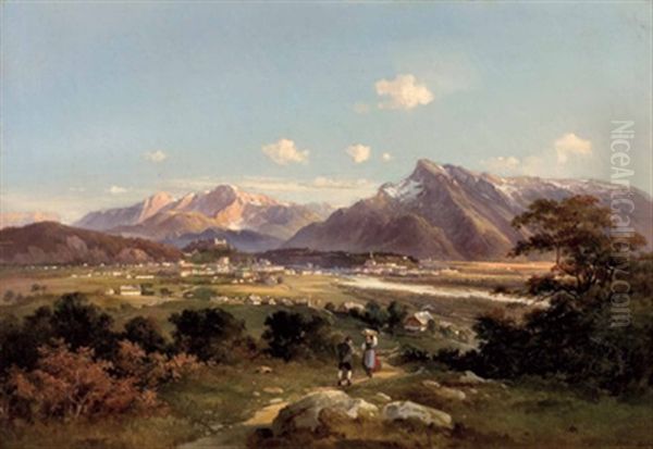 Blick Von Maria Plain Auf Salzburg Oil Painting by Friedrich Fritz Zeller