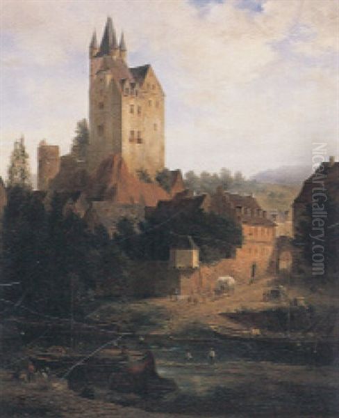 Burg Am Felsen Oil Painting by Friedrich Fritz Zeller