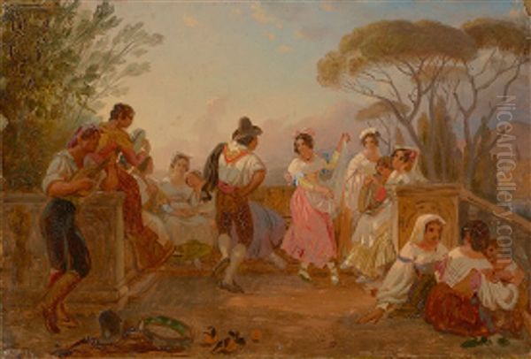 Tanzende Italiener Auf Einer Terrasse Oil Painting by Johann Conrad Zeller