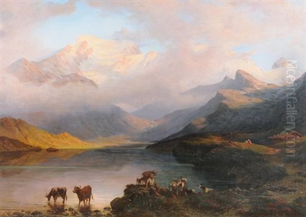 Hochalpiner Bergsee Mit Staffage Oil Painting by Johann Conrad Zeller