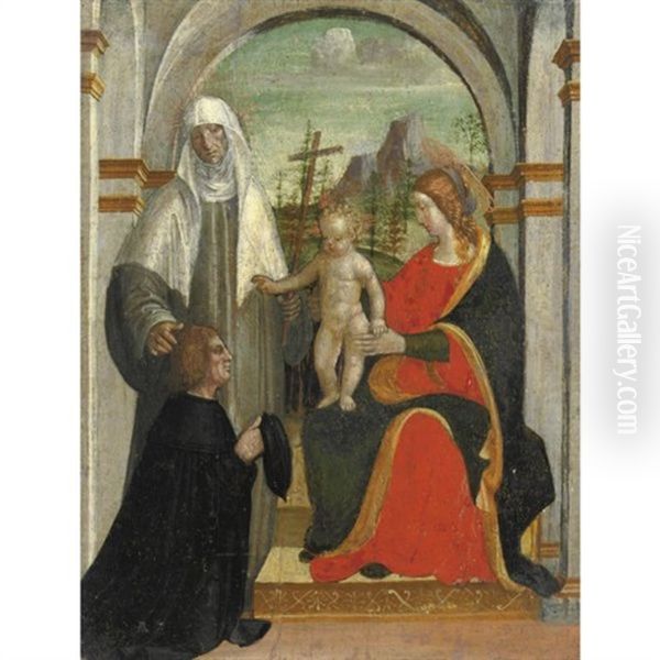 Madonna Col Bambino, Santa Caterina Da Siena E Un Donatore Oil Painting by Bernadino Zenale