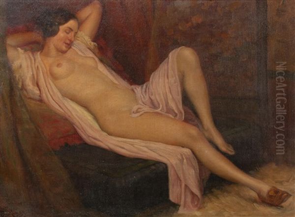 Nude Relaxing Oil Painting by Frantisek Zenisek Jr.