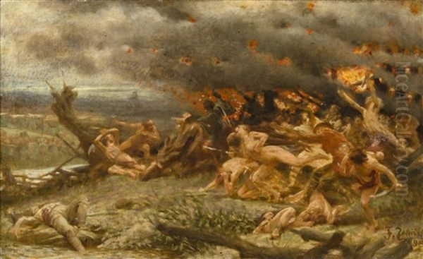 Massacre Of The Adamites Oil Painting by Frantisek (Franz) Zenisek