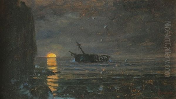 Sunset At Sea Oil Painting by Frantisek (Franz) Zenisek