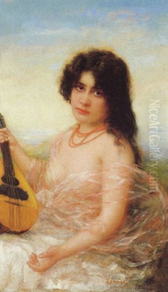 Mandolinenspielerin Oil Painting by Josef Zenisek