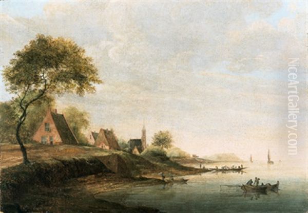 Dorf An Einem Fluss Mit Fischern Im Vordergrund Oil Painting by Christian Zepp