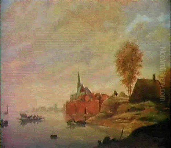 Flusslandschaft Mit Einer Fahre Oil Painting by Christian Zepp