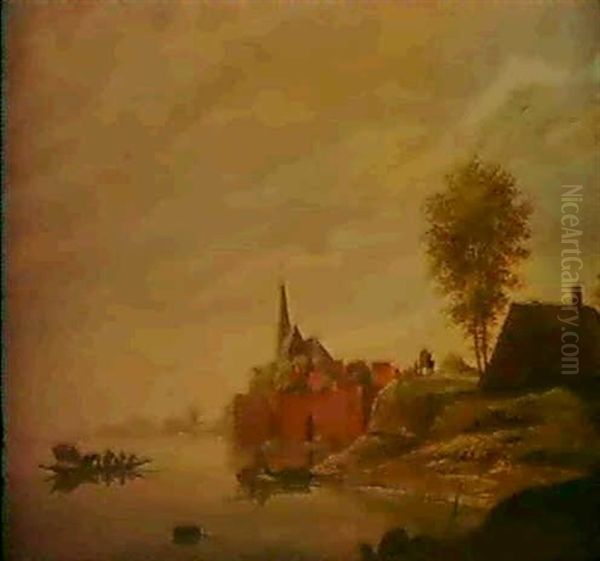 Flusslandschaft Mit Eine Fahre Oil Painting by Christian Zepp