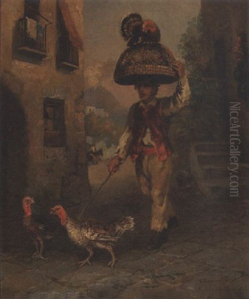 Walking Turkeys To The Market Oil Painting by Victor Zeppenfeld