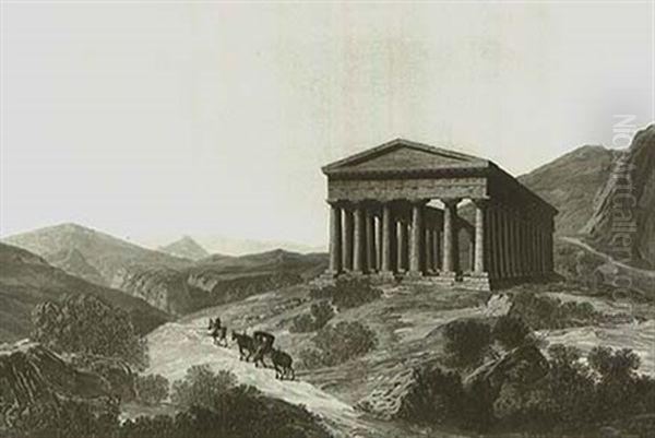 The Temple Of Segesta With Travellers On A Road Oil Painting by Francesco Zerillo