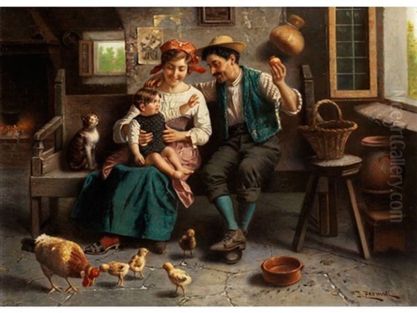 Genreszene Einer Italienischen Familie Oil Painting by Jules Zermati