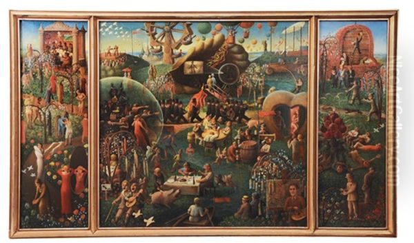 The Elysian Fields (triptych) Oil Painting by Heinrich Zernack