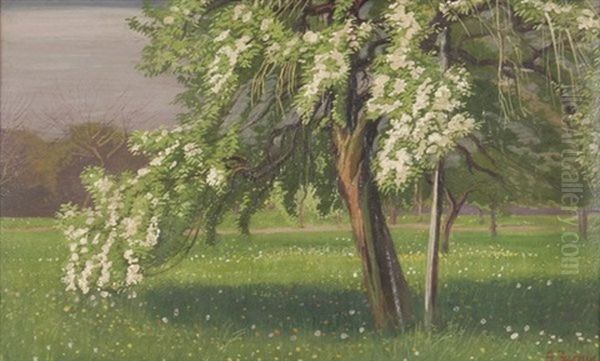 Fruhlingslandschaft Mit Bluhendem Baum Oil Painting by Heinrich Zernin