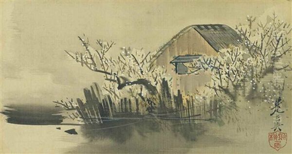 A Rural Scene Oil Painting by Shibata Zeshin