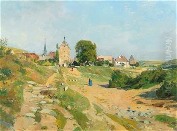 Altes Stadchen Am Rhein [old Town On The Rhine] Oil Painting by Eduard Zetsche