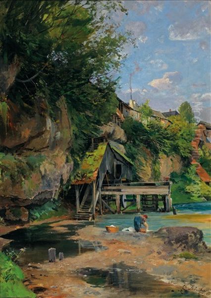 Altes Muhlenwerk A. D. Ybbs (old Mill On The Ybbs) Oil Painting by Eduard Zetsche