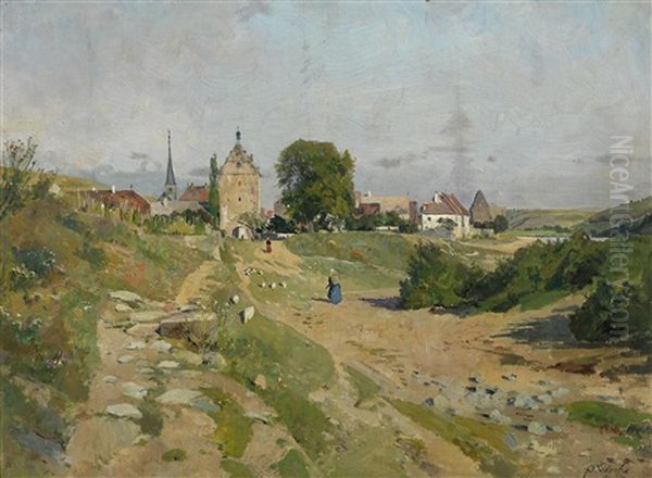 Altes Stadtchen Am Main Oil Painting by Eduard Zetsche