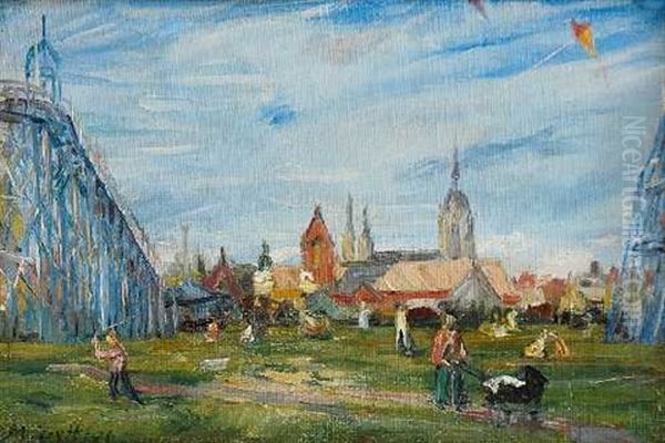 Spazierganger Auf Der Theresienwiese Oil Painting by Max Zettler