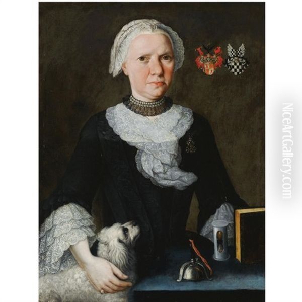 Portrait Of Maria Francisca Elisabeth Von Thurn Und Valsassina-von Baden Mittib, Behind A Table With A Dog Oil Painting by Marti Leon (M.A.) Zeuger