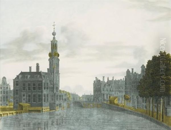 Amsterdam, A View To The East-north-east Over The Singel Towards The Munttoren With The Inn De Munt, The Muntshus With The Reguliersbreestraat To The Right, The Binnenamstel In The Background Oil Painting by Jonas Zeuner