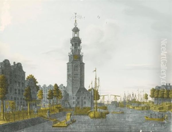 Amsterdam, A View From The Ridderbrug Across The Oude Schans Toward The North-east Overlooking The Kikkerbilsluis, The Gravenhekje To The Right And The Montelbaans Toren To The Left Oil Painting by Jonas Zeuner