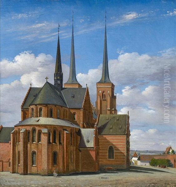 Die Domkirche In Roskilde Oil Painting by Christian Olavius Zeuthen