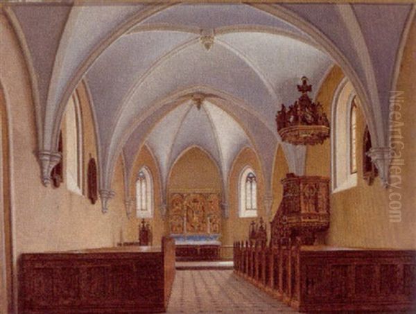 Kirkeinterior Oil Painting by Christian Olavius Zeuthen